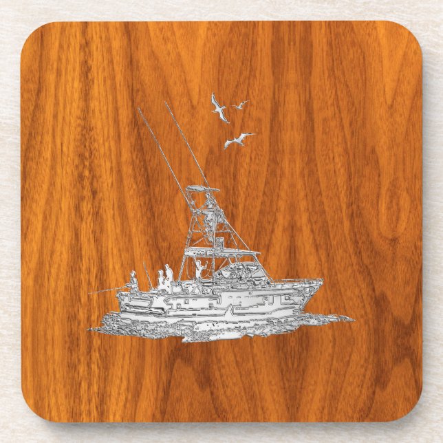 Dessous-de-verre Chrome Comme bateau de pêche sur bois de teck (Devant)