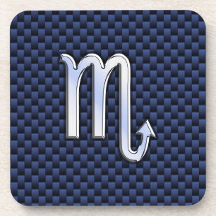 Dessous-de-verre Chrome Scorpio Zodiac Sign on Blue Carbon Fibre