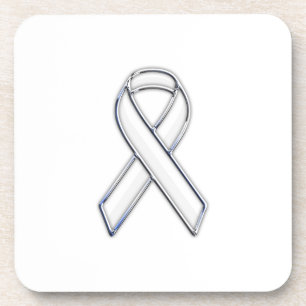 Dessous-de-verre Chrome Style White Ribbon Awareness