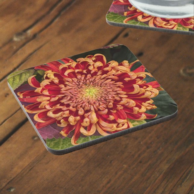 Dessous-de-verre Chrysanthème rouge et jaune Floral (In Situ)