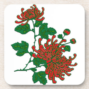 Dessous-de-verre Chrysanthèmes d'araignée chinois - rouge profond