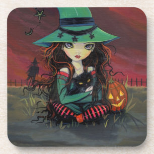 Dessous-de-verre Cieux Rouges d'Octobre Halloween Sorcière Art