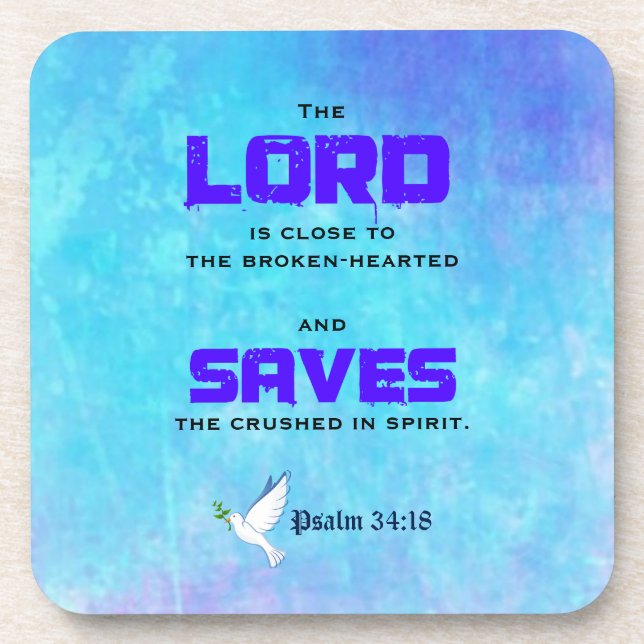 Dessous-de-verre Citation Biblique Inspirationnelle Pslam 34:18 (Devant)