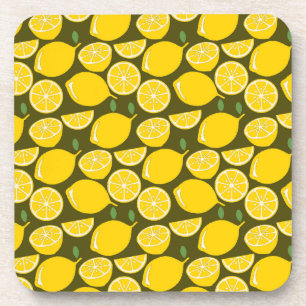 Dessous-de-verre Citrons jaunes et motif vert olive : Citrus modern
