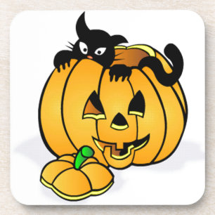 Dessous-de-verre Citrouille d'Halloween avec chat noir