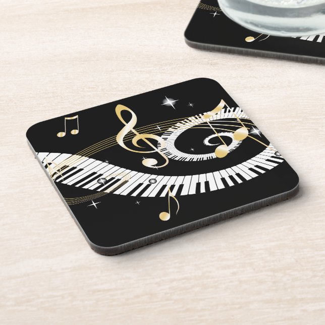 Dessous-de-verre Clés de piano et notes d'or de musique (Côté gauche)