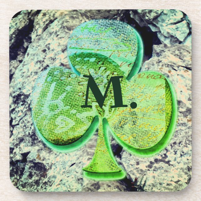 Dessous-de-verre Clocher shamrock vert avec votre monogramme (Devant)