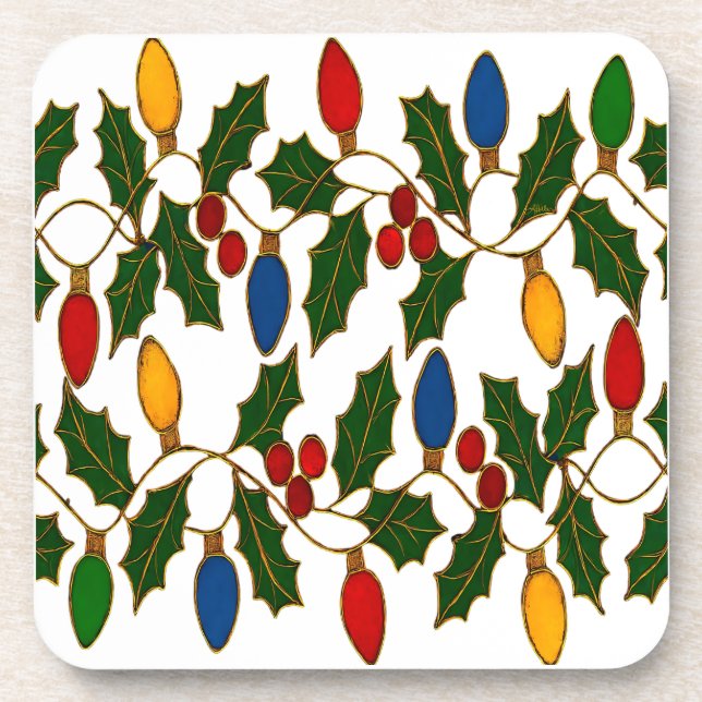 Dessous-de-verre Cloisonne Art Christmas Lights and Holly (Devant)