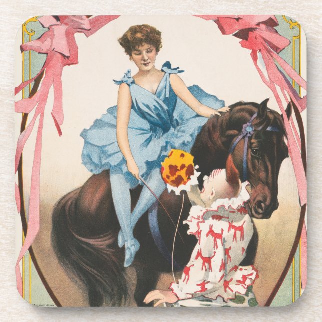 Dessous-de-verre Clown Distribuant Des Fleurs À Une Femme À Cheval (Devant)