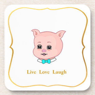 Dessous-de-verre Cochon mignon dessin animé & calligraphie sur fond