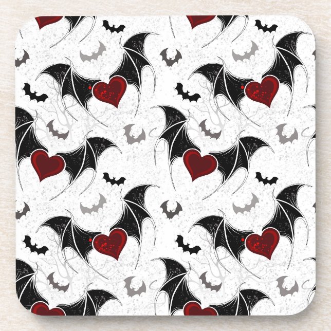 Dessous-de-verre Coeur d'Halloween avec ailes de chauve-souris noir (Devant)