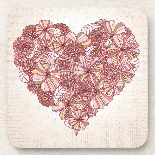 Dessous-de-verre Coeur fait de fleurs tirées par la main (Devant)