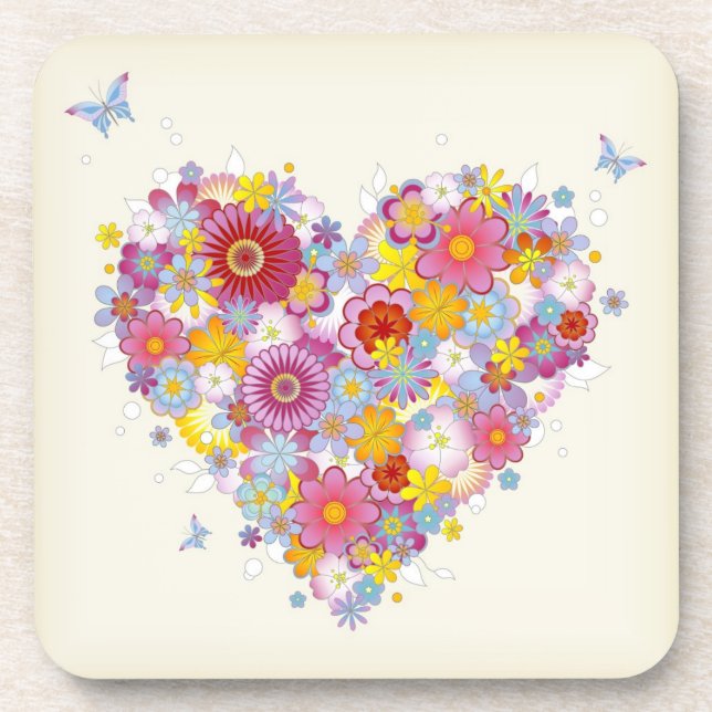 Dessous-de-verre Coeur floral avec des papillons (Devant)
