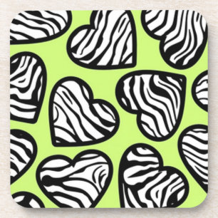 Dessous-de-verre Coeur mignon vert citron noir blanc zèbre motif