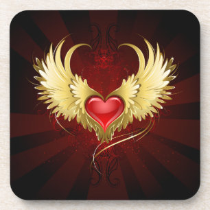 Dessous-de-verre Coeur rouge avec ailes d'or