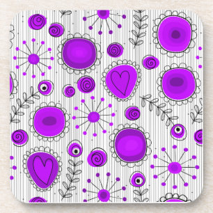 Dessous-de-verre Coeurs blancs violet blanc Whimsical et fleurs flo