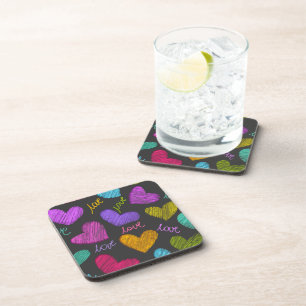 Dessous-de-verre Coeurs Bleus Vibrants avec script d'amour