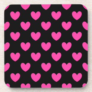 Dessous-de-verre Coeurs de polka rose Fuchsia sur noir