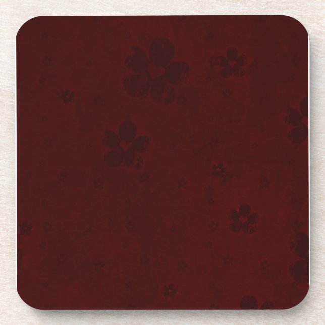 Dessous-de-verre Coeurs et fleurs grungy sur le rouge foncé (Devant)