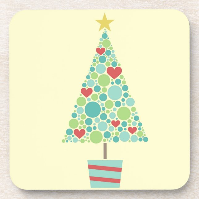 Dessous-de-verre Coeurs mignons pastel moderne sapin de Noël (Devant)