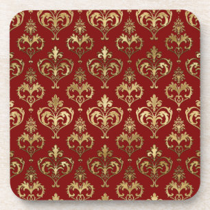 Dessous-de-verre Cœurs rouges et or élégants damassé de la Saint-Va