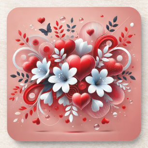Dessous-de-verre Coeurs rouges Fleurs blanches Papillon Saint-Valen
