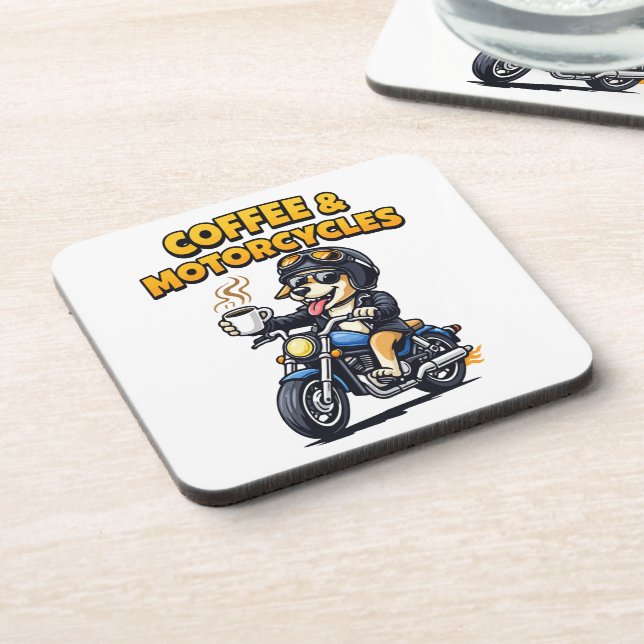 Dessous-de-verre Coffee & Motorcycles Dog Biker Artwork (Côté gauche)