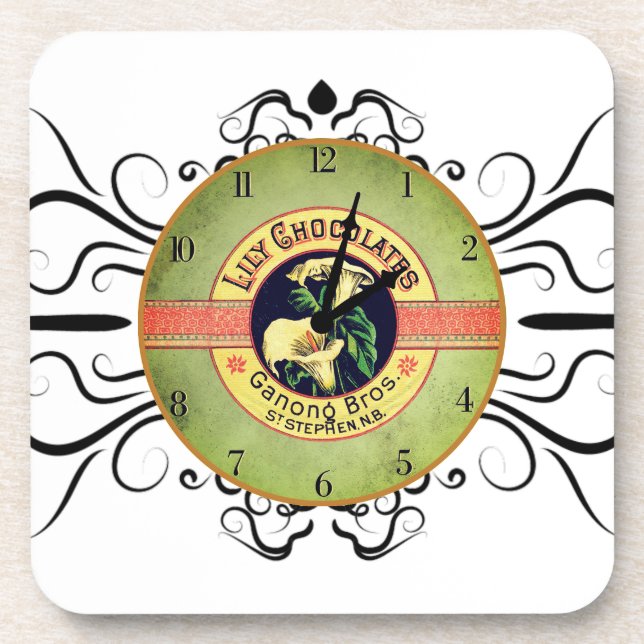 Dessous-de-verre Coin chocolat Art nouveau. Horloge publicitaire (Devant)