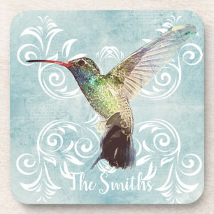 Dessous-de-verre Colibri à l'Arrière - plan fleuri