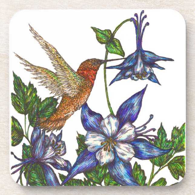 Dessous-de-verre Colibri roux avec Columbines (Devant)