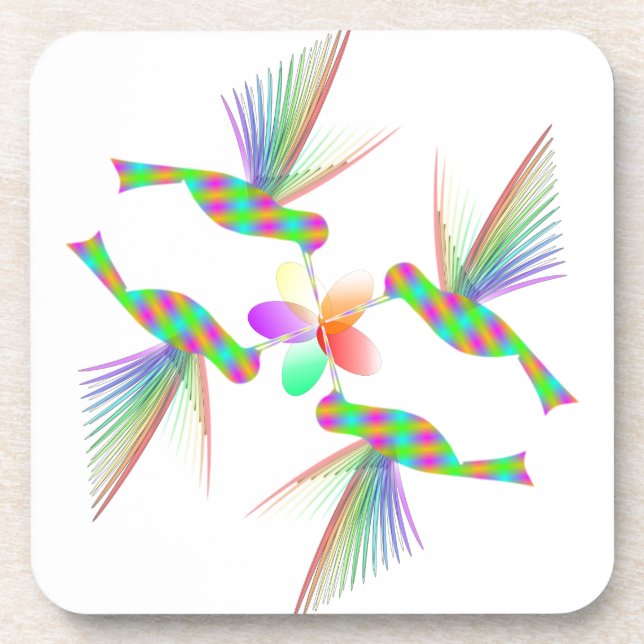 Dessous-de-verre Colibris Arc-En-Ciel Embrasser Une Fleur (Devant)