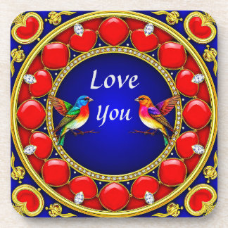 Dessous-de-verre Colibris colorés entourés de cœur romantique