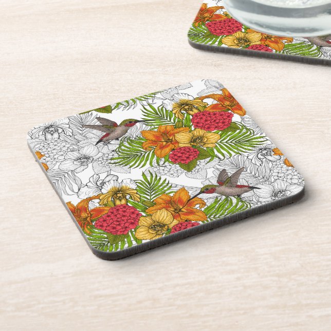 Dessous-de-verre Colibris et bouquet tropical (Côté gauche)