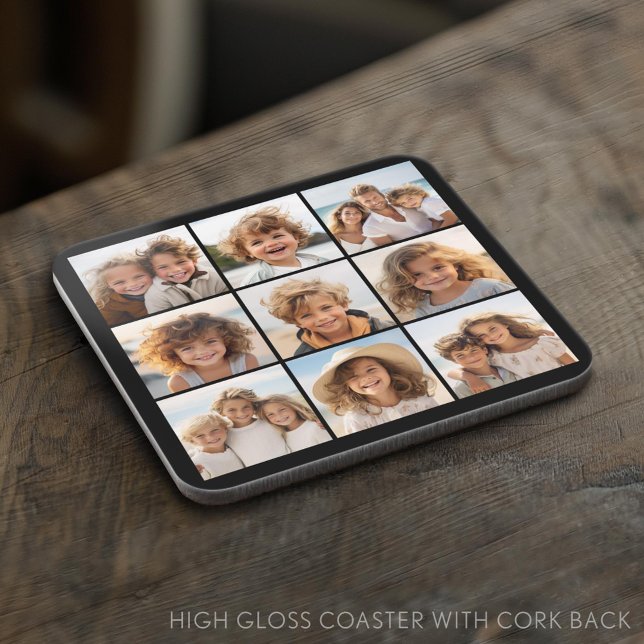 Dessous-de-verre Collage de photos Instagram avec 9 photos carrés (Custom Photo Collage Coaster)