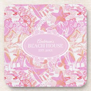 Dessous-de-verre Collage de plage nautique Hot Pink ID840