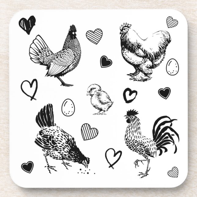 Dessous-de-verre Collage de poulets mignons (Devant)