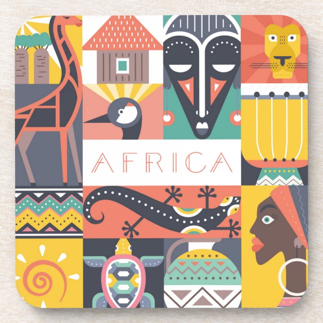 Dessous-de-verre Collage symbolique africain d'art (Devant)