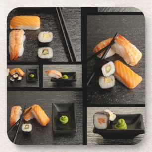 Dessous-de-verre Collection de sushi sur l'arrière - plan noir