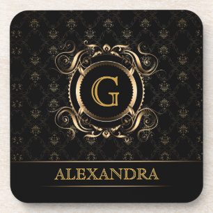 Dessous-de-verre Conception de cadre Vintage Noir & Or 4 Monogramme