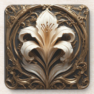 Dessous-de-verre Conception de lys luxueuse en or - œuvre d'art orn