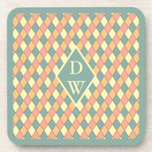 Dessous-de-verre Conception de monogramme diamant Harlequin pastel