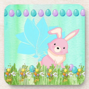Dessous-de-verre Conception de Pâques avec lapin et fleurs