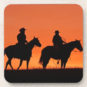 Dessous-de-verre Conception de tour de cowboy de coucher du soleil