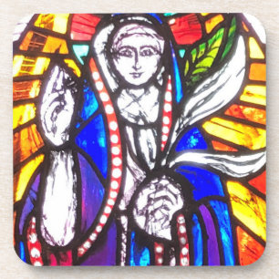 Dessous-de-verre Conception de vitrail avec figure religieuse.