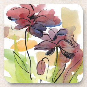 Dessous-de-verre Conception florale d'été avec le résumé peint 