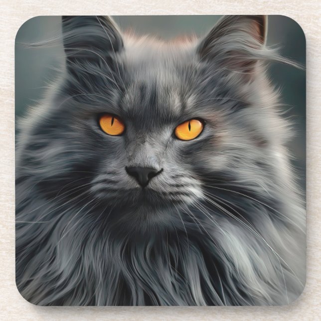 Dessous-de-verre Conception majestueuse de portraits de chats long- (Devant)