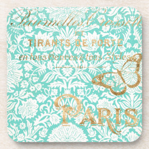 Dessous-de-verre Conception vintage d'or de Paris avec le papillon