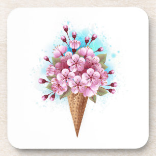 Dessous-de-verre Cône rose Sakura crème glacée gaufre