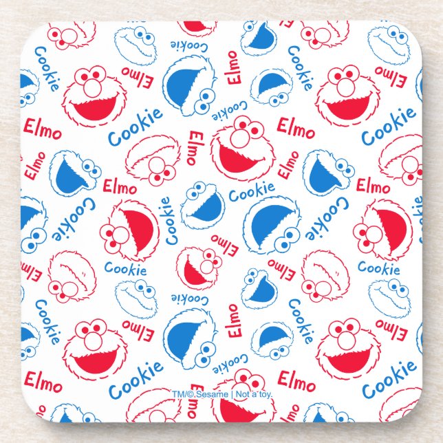 Dessous-de-verre Cookie Monster & Elmo | Motif rouge et bleu (Devant)