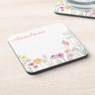 Dessous-de-verre Cool, Extraordinaire, Fleurs roses avec ton nom